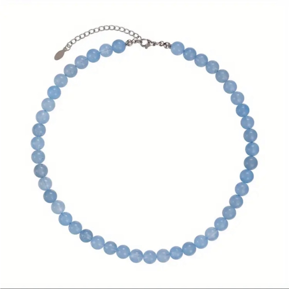 Elegant Blue 10mm Beaded Necklace - Picture 2 of 5